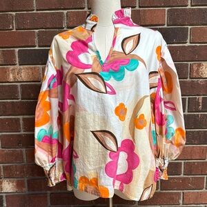 Sofia Maya Fuxia Abstract Floral Print Blouse
